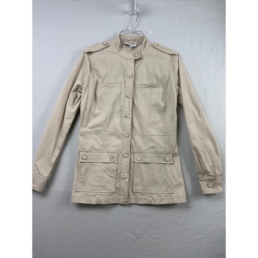 Cabi Military Utility Jacket Womens Small Tan Button Up Epaulet Style 175